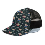 Christmas Sleeping Sloths Pattern Print Black Mesh Trucker Cap