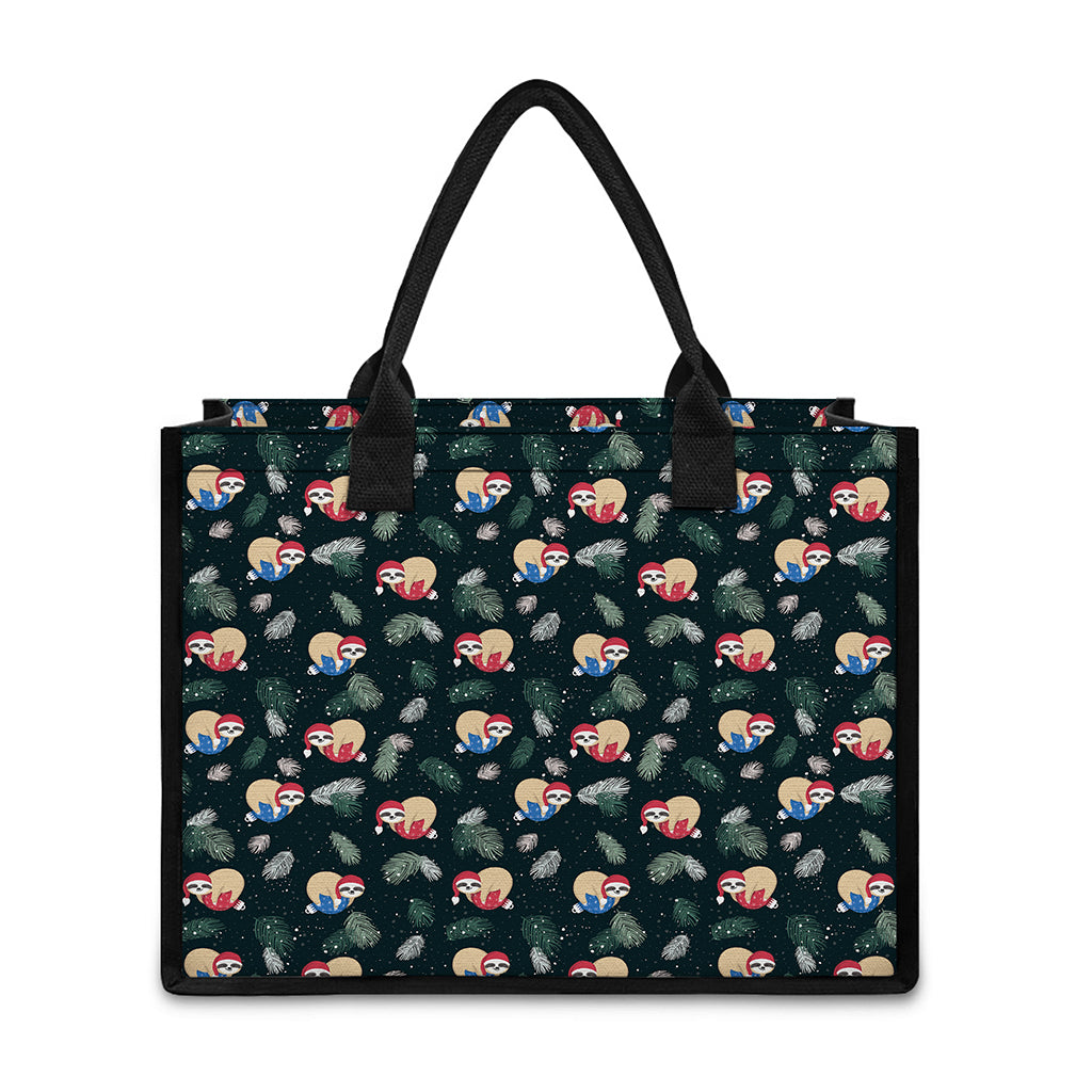 Christmas Sleeping Sloths Pattern Print Canvas Tote Bag
