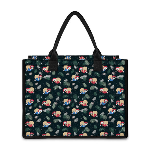 Christmas Sleeping Sloths Pattern Print Canvas Tote Bag