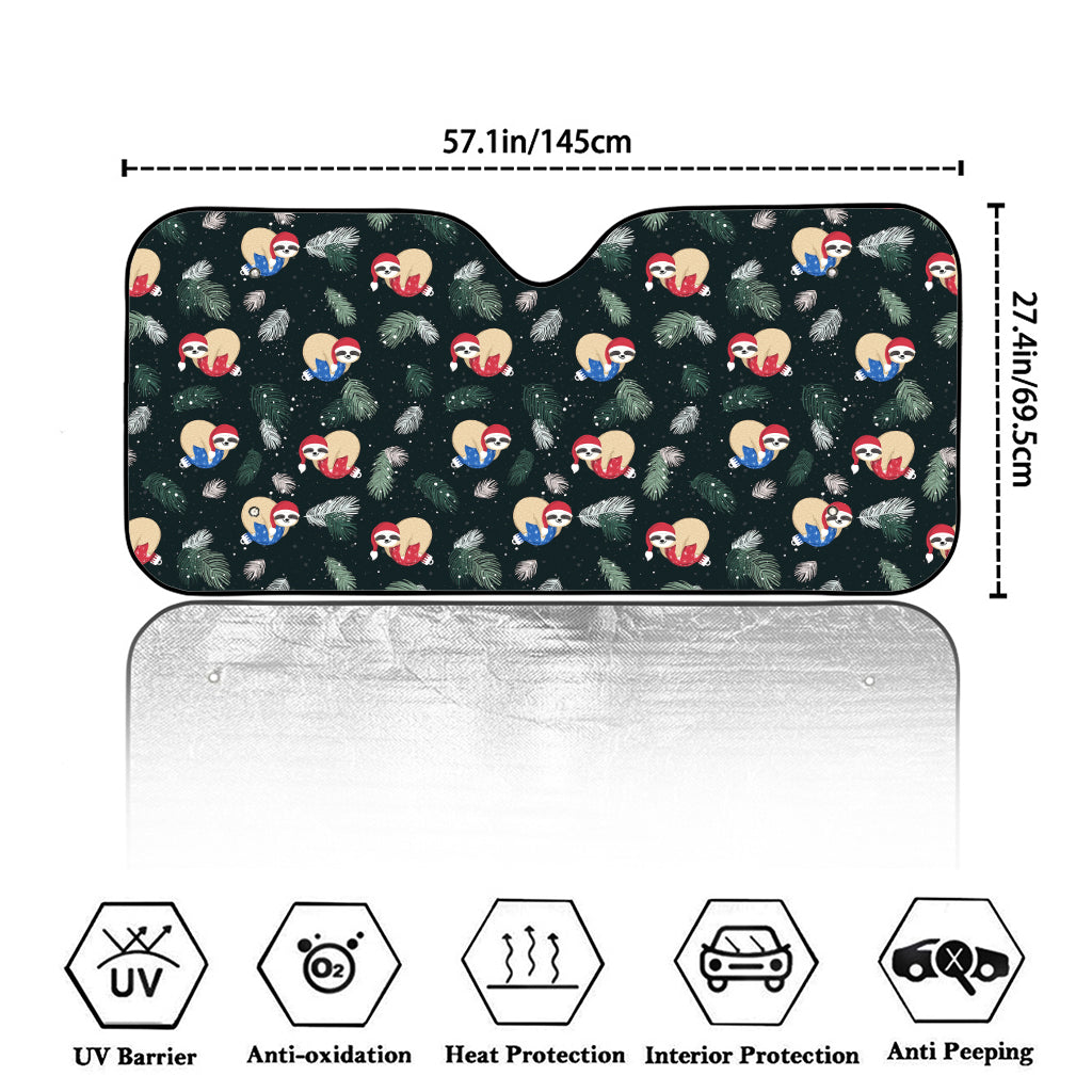 Christmas Sleeping Sloths Pattern Print Car Windshield Sun Shade