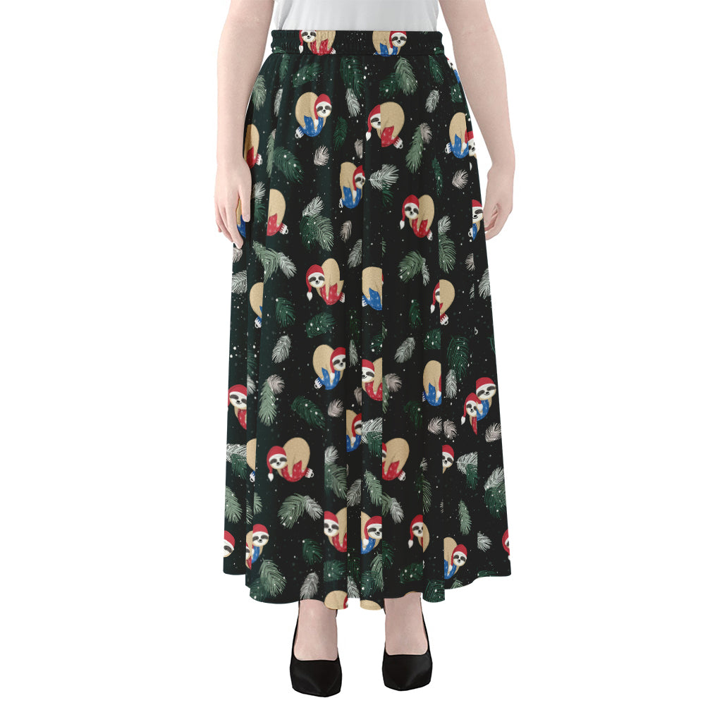 Christmas Sleeping Sloths Pattern Print Chiffon Maxi Skirt