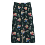 Christmas Sleeping Sloths Pattern Print Cotton Front Slit Maxi Skirt