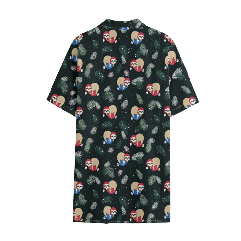 Christmas Sleeping Sloths Pattern Print Cotton Hawaiian Shirt