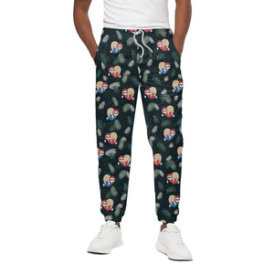 Christmas Sleeping Sloths Pattern Print Cotton Pants