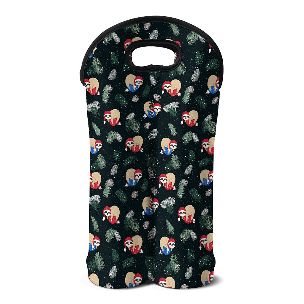 Christmas Sleeping Sloths Pattern Print Double Neoprene Wine Tote