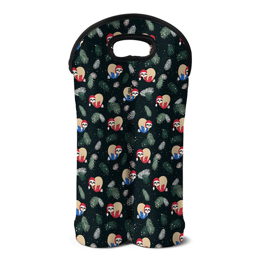 Christmas Sleeping Sloths Pattern Print Double Neoprene Wine Tote