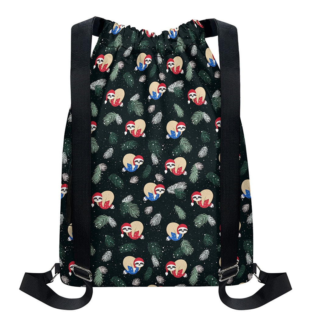 Christmas Sleeping Sloths Pattern Print Drawstring Backpack