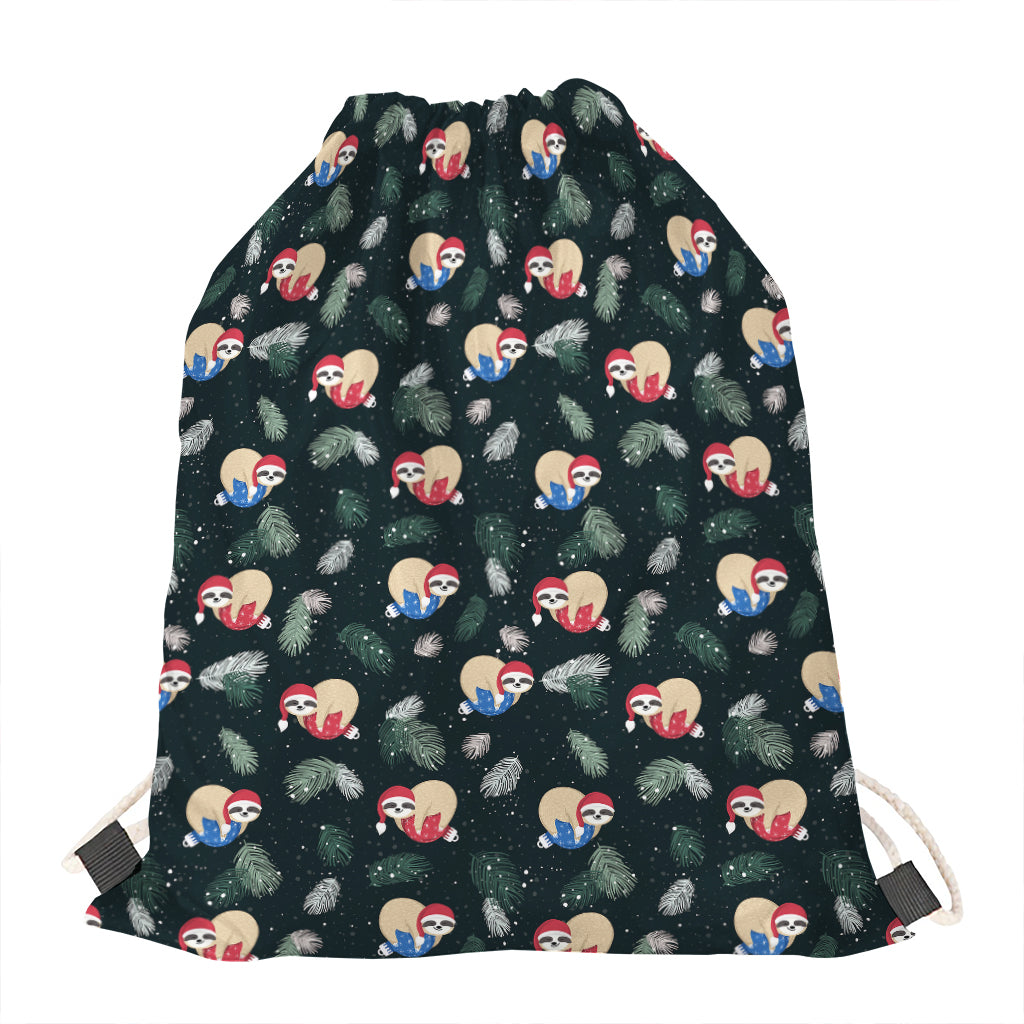 Christmas Sleeping Sloths Pattern Print Drawstring Bag