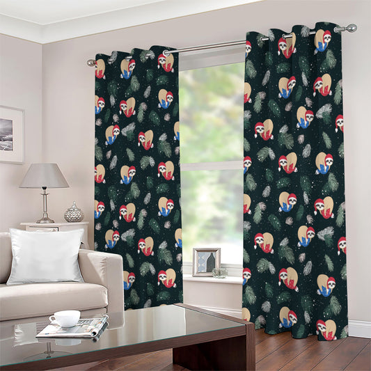Christmas Sleeping Sloths Pattern Print Extra Wide Grommet Curtains