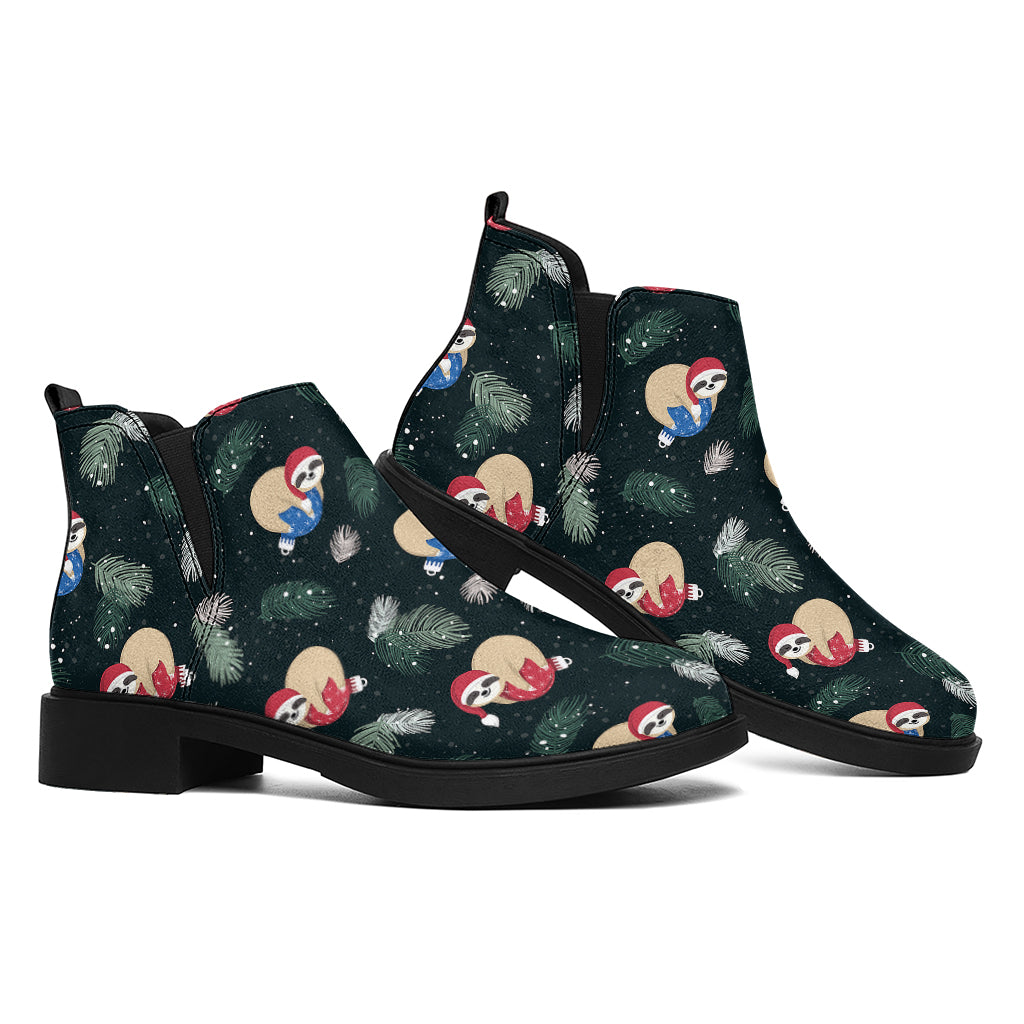 Christmas Sleeping Sloths Pattern Print Flat Ankle Boots