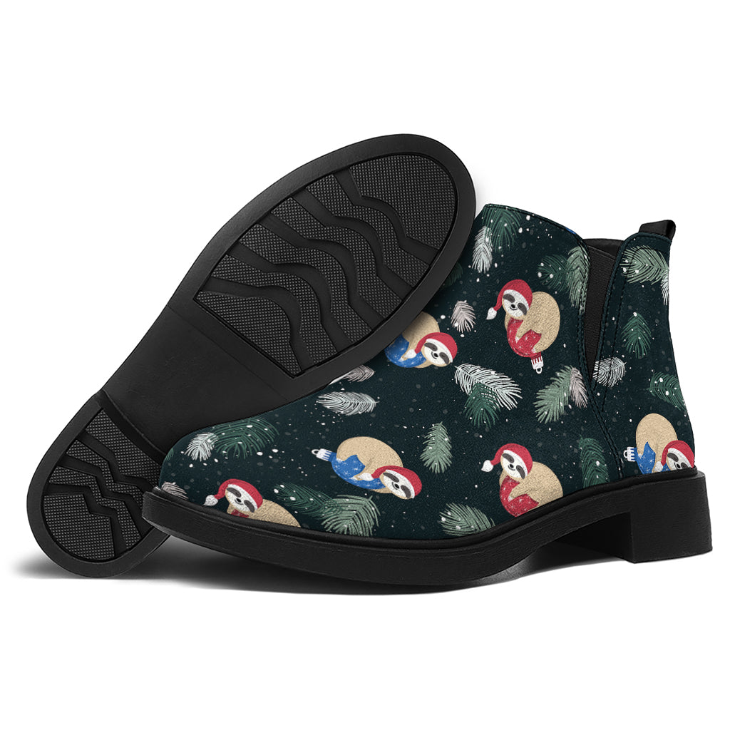 Christmas Sleeping Sloths Pattern Print Flat Ankle Boots