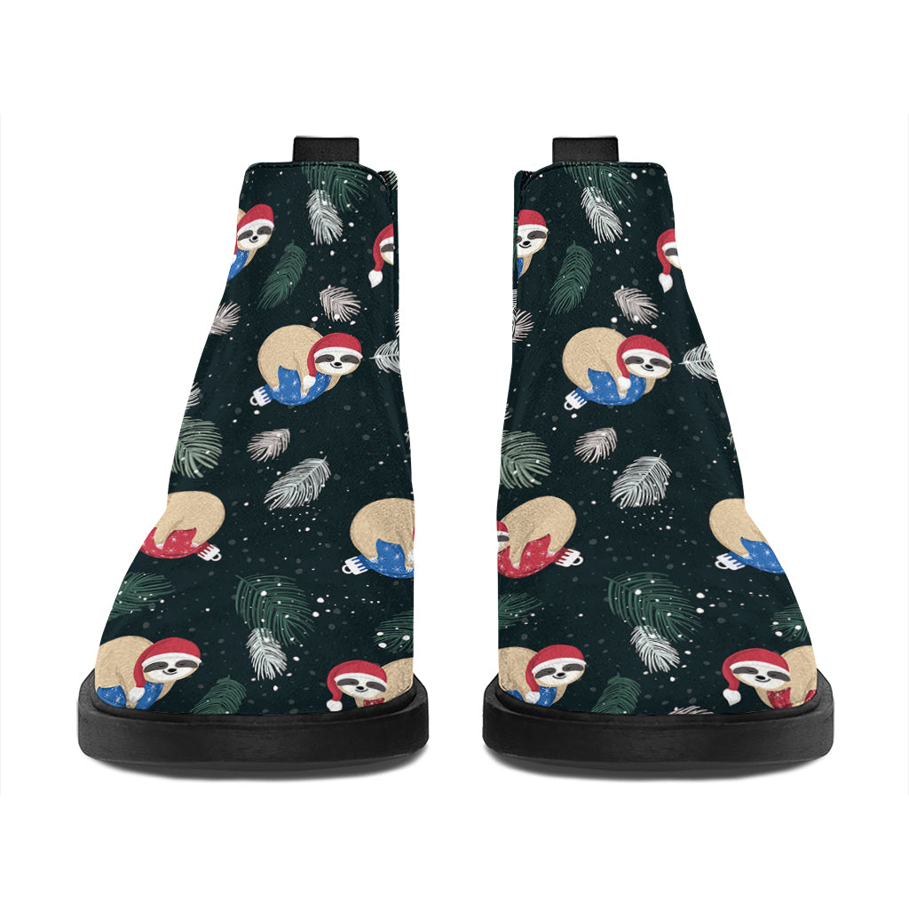 Christmas Sleeping Sloths Pattern Print Flat Ankle Boots