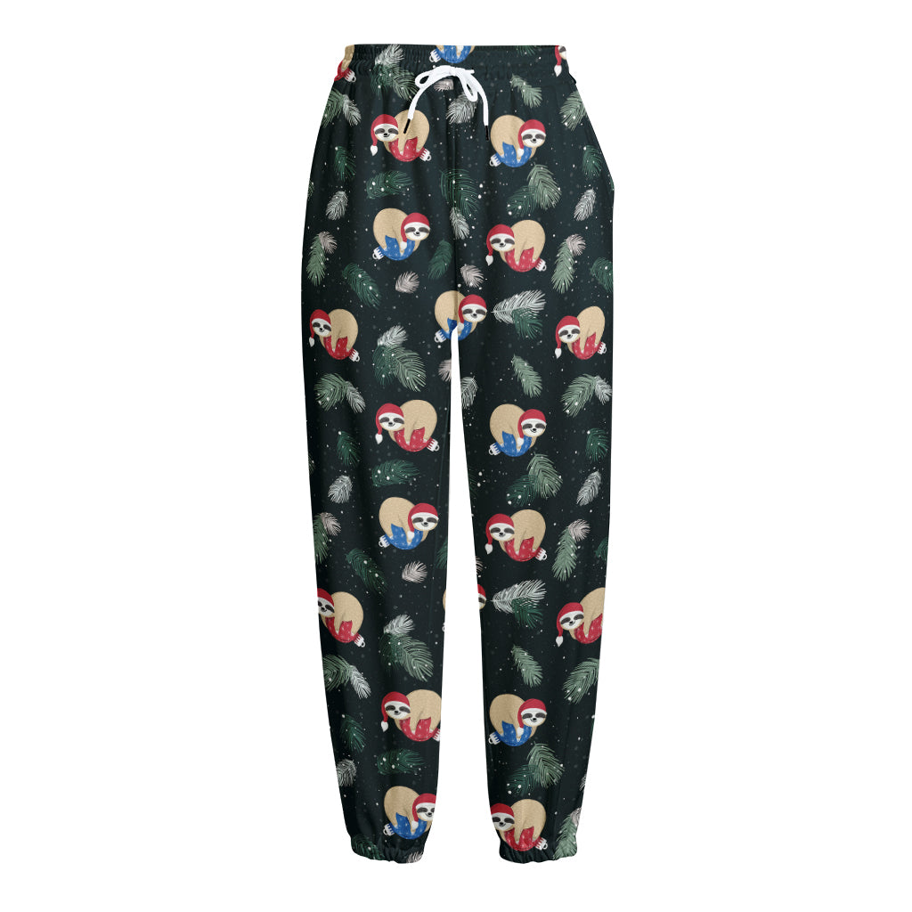 Christmas Sleeping Sloths Pattern Print Fleece Lined Knit Pants