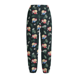 Christmas Sleeping Sloths Pattern Print Fleece Lined Knit Pants