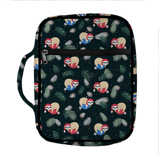 Christmas Sleeping Sloths Pattern Print Front Pocket Bible Bag