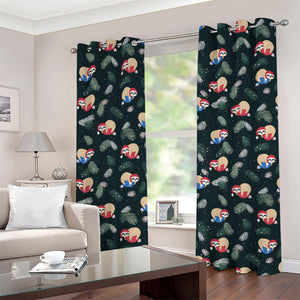 Christmas Sleeping Sloths Pattern Print Grommet Curtains