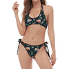 Christmas Sleeping Sloths Pattern Print Halter Scoop Tie Side Bikini