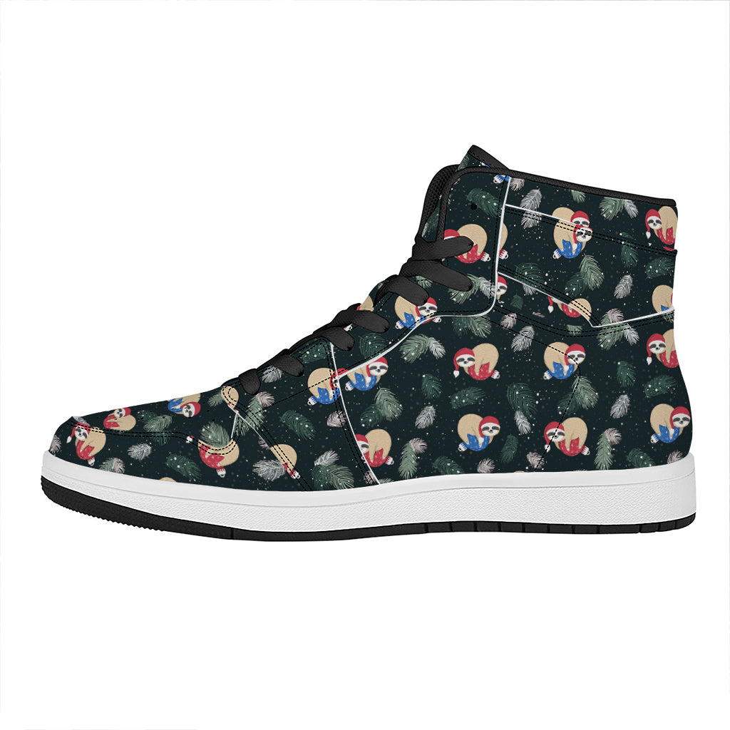 Christmas Sleeping Sloths Pattern Print High Top Leather Sneakers