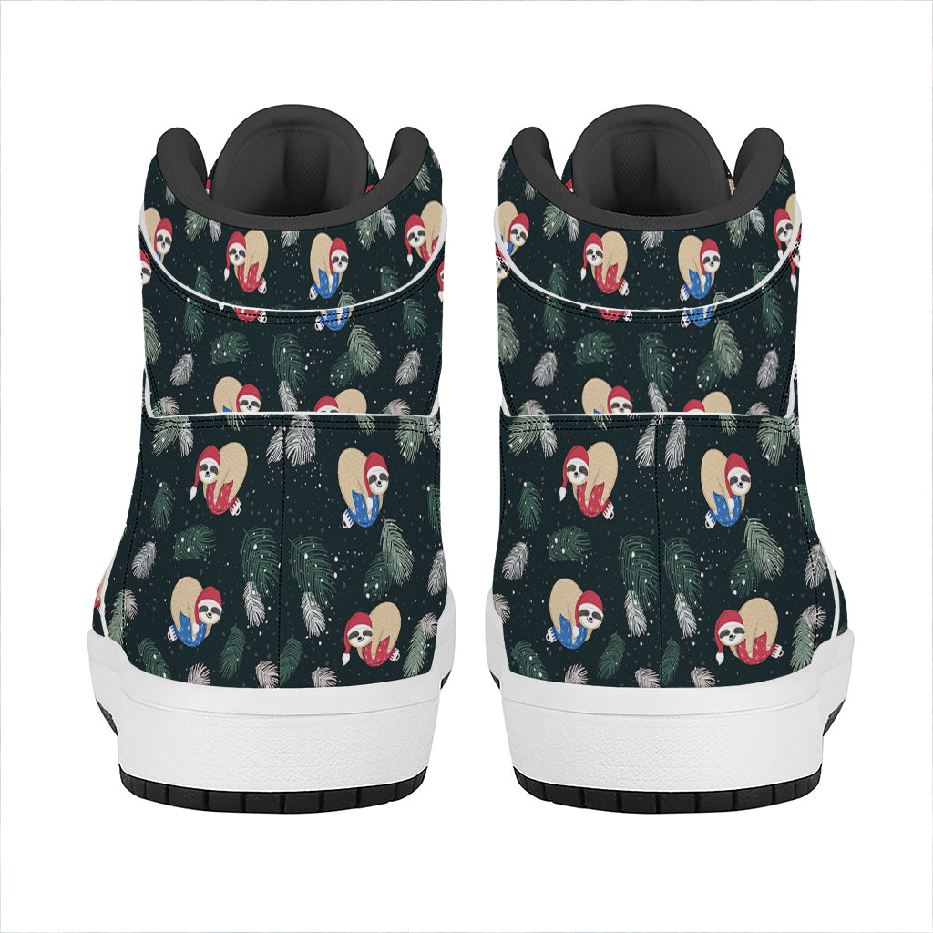 Christmas Sleeping Sloths Pattern Print High Top Leather Sneakers