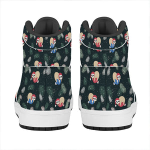 Christmas Sleeping Sloths Pattern Print High Top Leather Sneakers