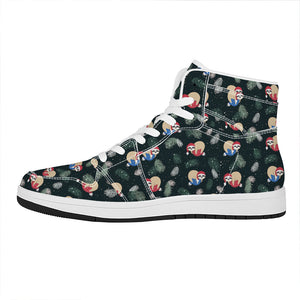 Christmas Sleeping Sloths Pattern Print High Top Leather Sneakers