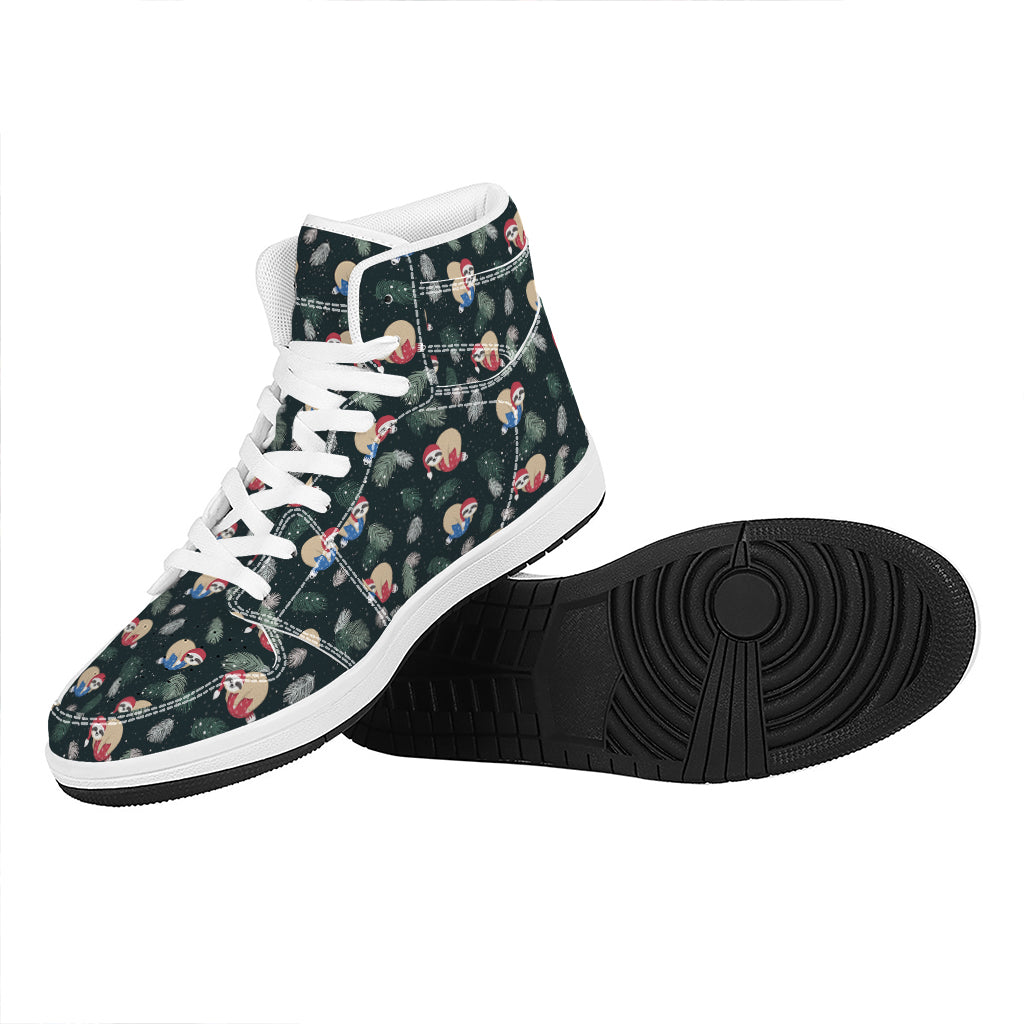 Christmas Sleeping Sloths Pattern Print High Top Leather Sneakers