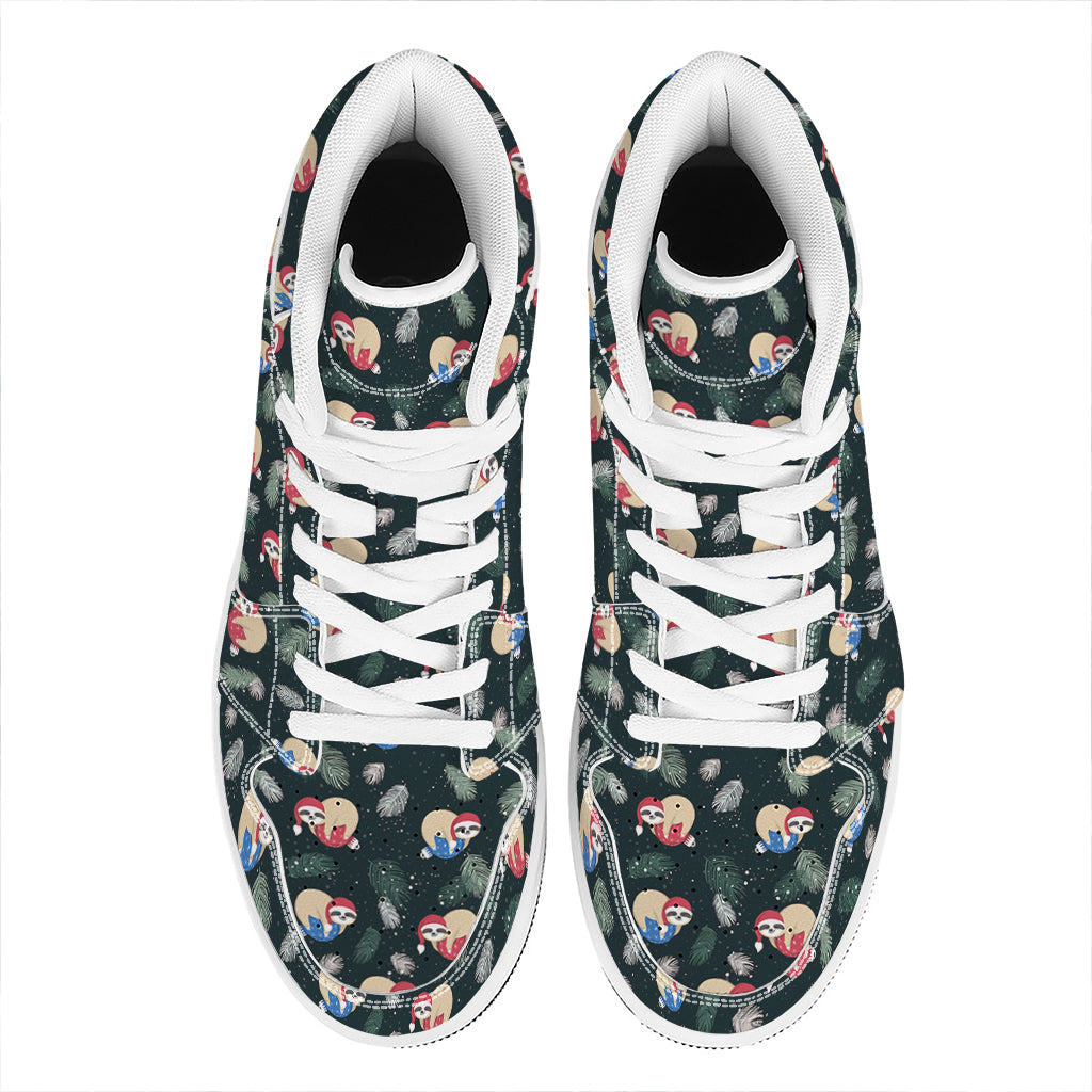 Christmas Sleeping Sloths Pattern Print High Top Leather Sneakers