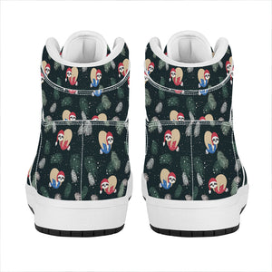 Christmas Sleeping Sloths Pattern Print High Top Leather Sneakers