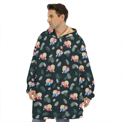 Christmas Sleeping Sloths Pattern Print Hoodie Blanket