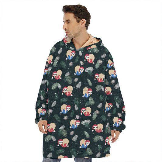 Christmas Sleeping Sloths Pattern Print Hoodie Blanket