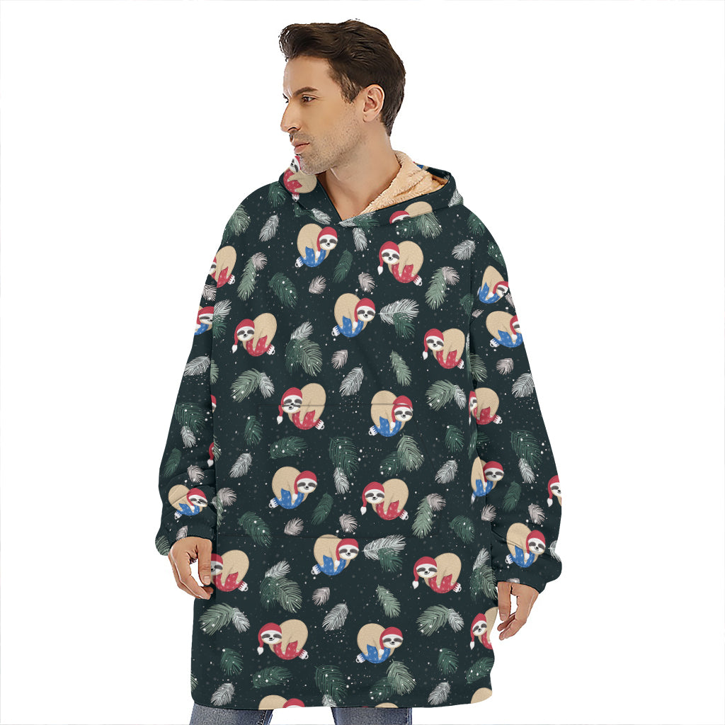 Christmas Sleeping Sloths Pattern Print Hoodie Blanket