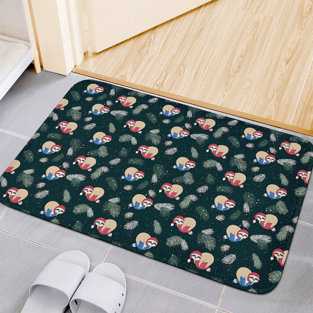 Christmas Sleeping Sloths Pattern Print Indoor Door Mat