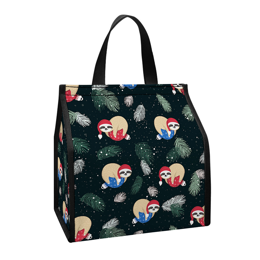 Christmas Sleeping Sloths Pattern Print Insulated Lunch Tote