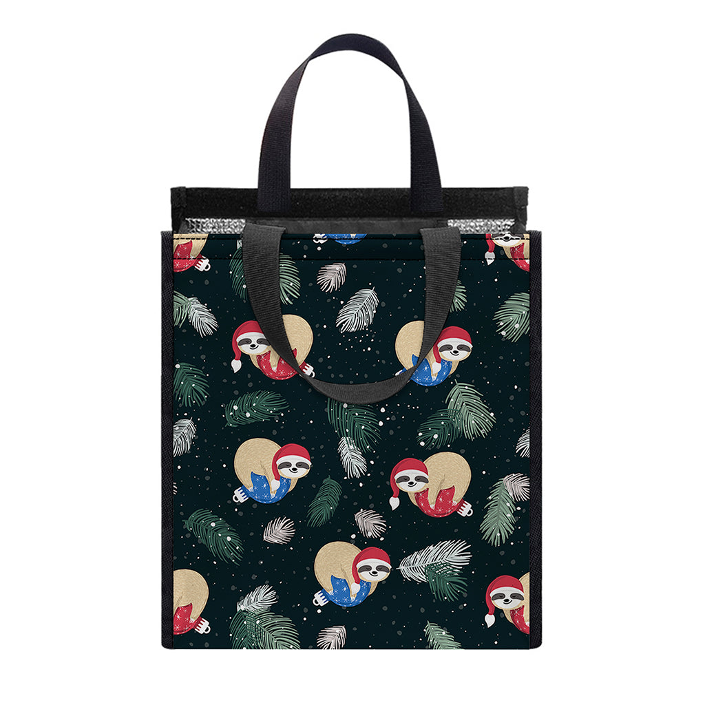 Christmas Sleeping Sloths Pattern Print Insulated Lunch Tote