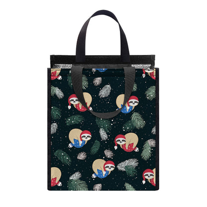 Christmas Sleeping Sloths Pattern Print Insulated Lunch Tote