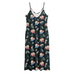 Christmas Sleeping Sloths Pattern Print Jersey Midi Cami Dress