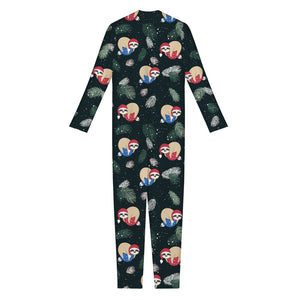 Christmas Sleeping Sloths Pattern Print Jumpsuit