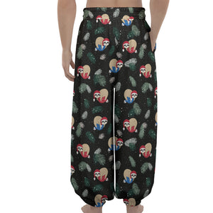 Christmas Sleeping Sloths Pattern Print Lantern Pants