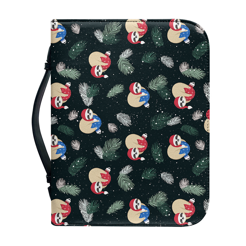 Christmas Sleeping Sloths Pattern Print Leather Bible Cover
