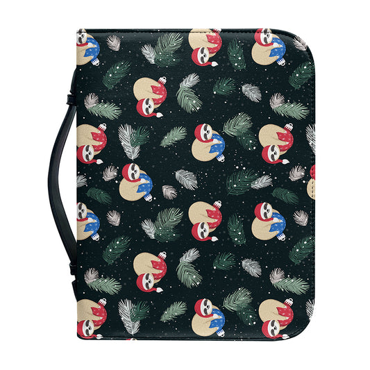 Christmas Sleeping Sloths Pattern Print Leather Bible Cover