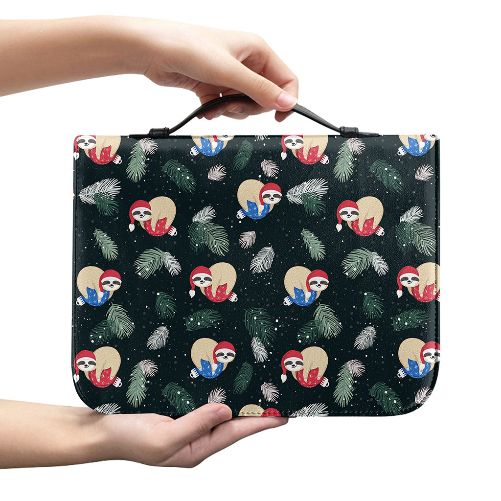 Christmas Sleeping Sloths Pattern Print Leather Bible Cover