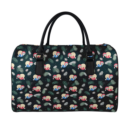 Christmas Sleeping Sloths Pattern Print Leather Duffle Bag