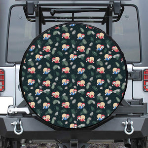 Christmas Sleeping Sloths Pattern Print Leather Spare Tire Cover