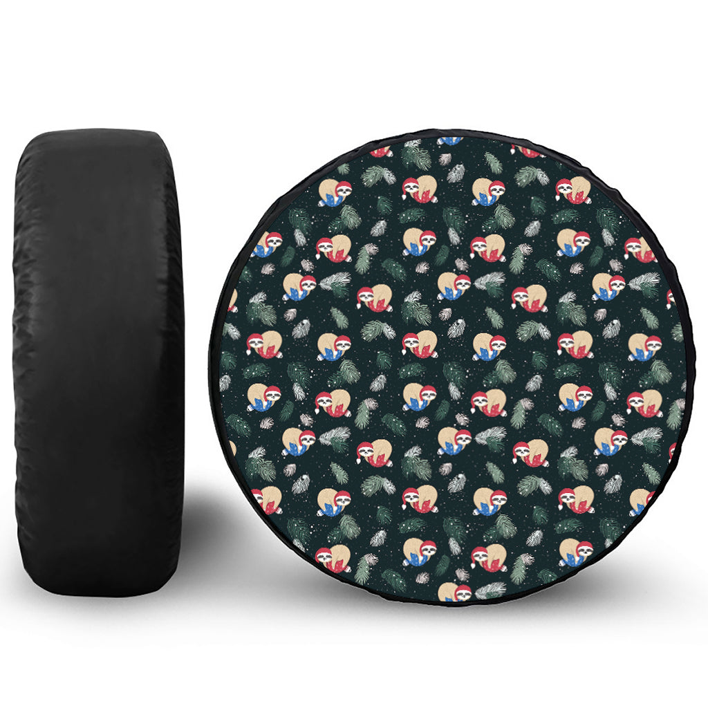 Christmas Sleeping Sloths Pattern Print Leather Spare Tire Cover