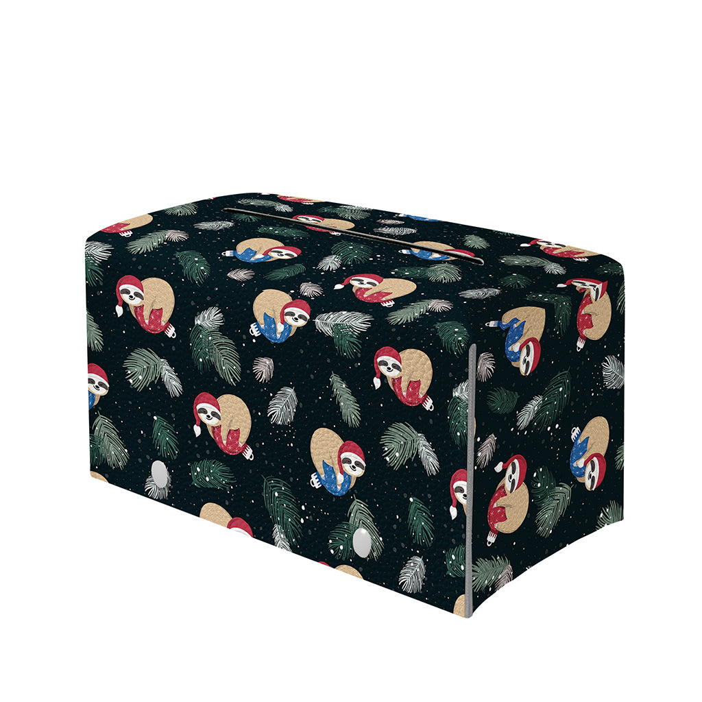 Christmas Sleeping Sloths Pattern Print Leather Tissue Box Cover