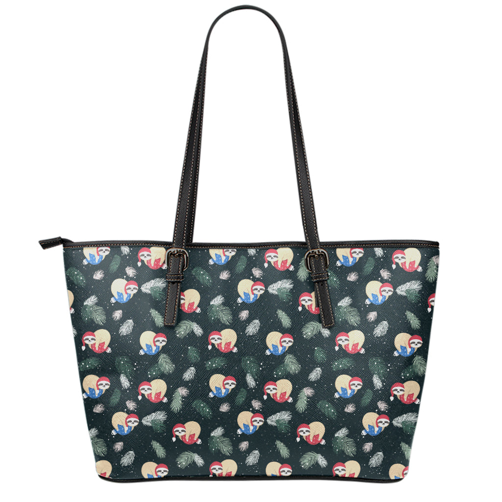 Christmas Sleeping Sloths Pattern Print Leather Tote Bag