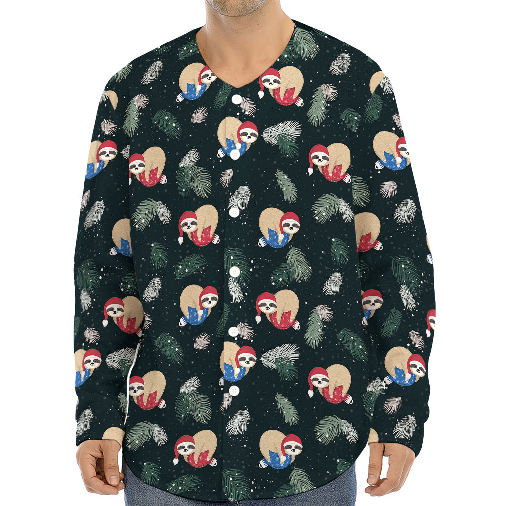 Christmas Sleeping Sloths Pattern Print Long Sleeve Baseball Jersey