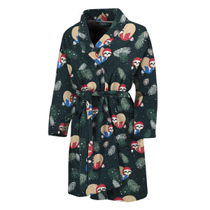 Christmas Sleeping Sloths Pattern Print Men's Bathrobe