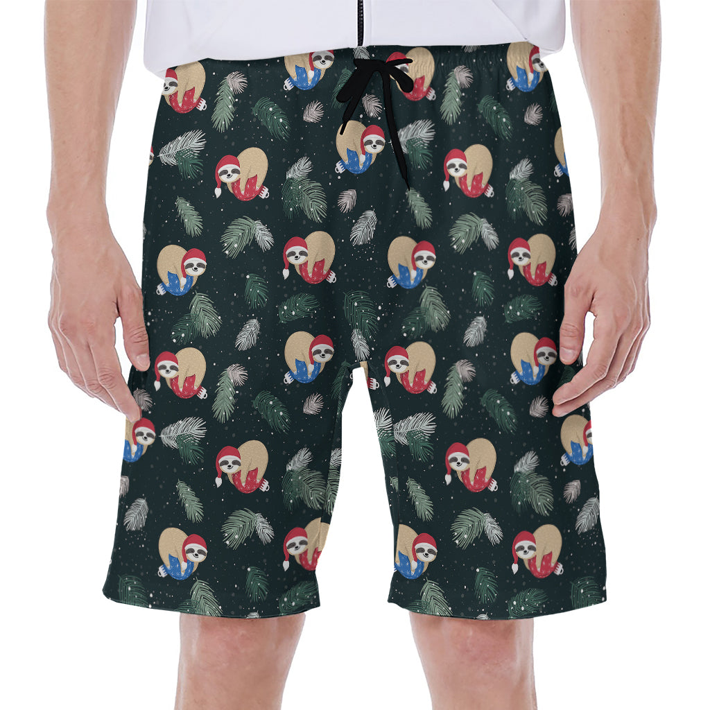 Christmas Sleeping Sloths Pattern Print Men's Beach Shorts