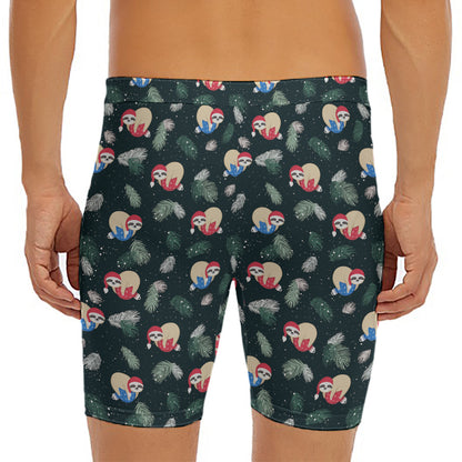 Christmas Sleeping Sloths Pattern Print Men's Long Boxer Briefs